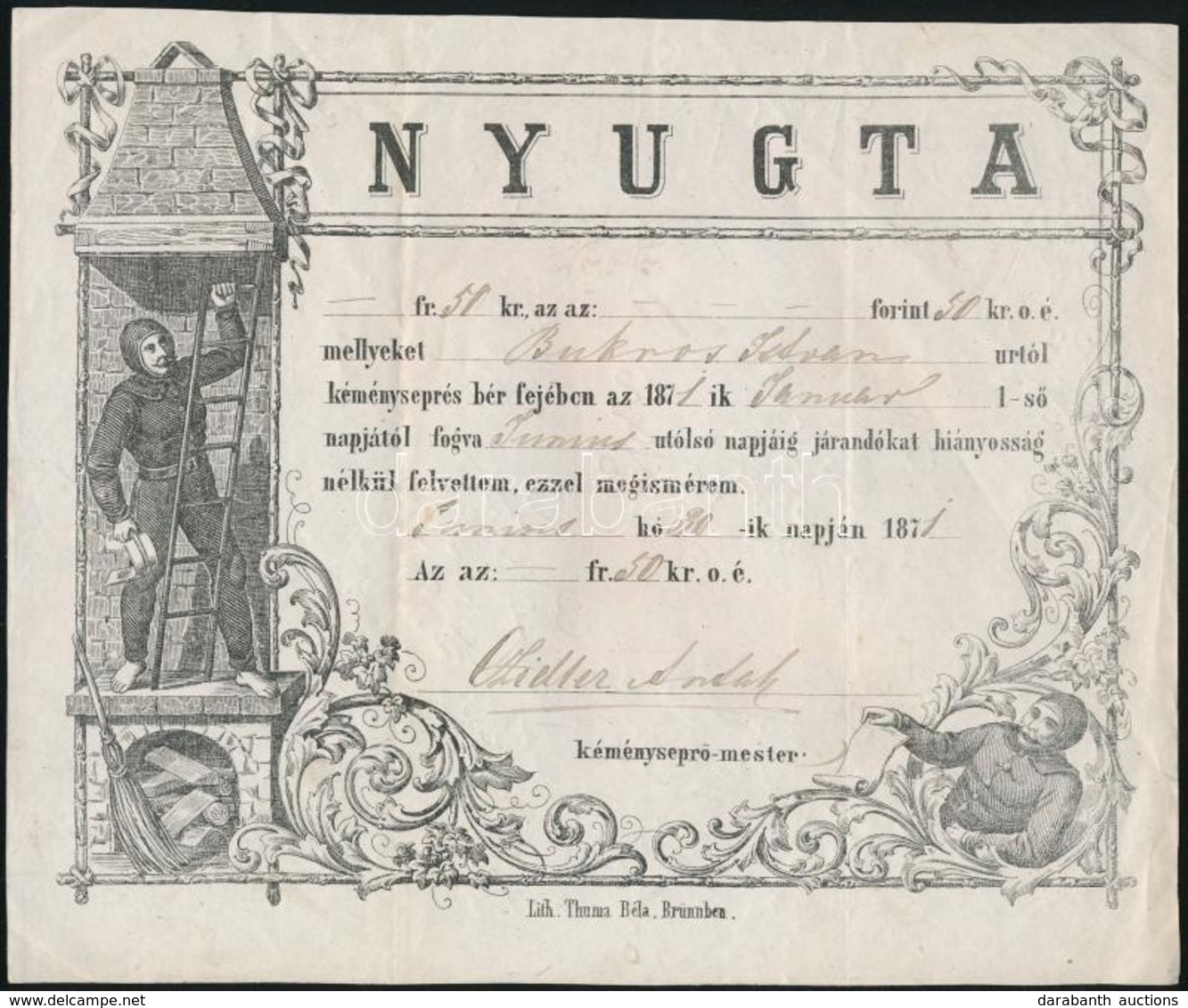 1871 Kéményseprő által Kiállított Díszes Nyugta - Non Classés