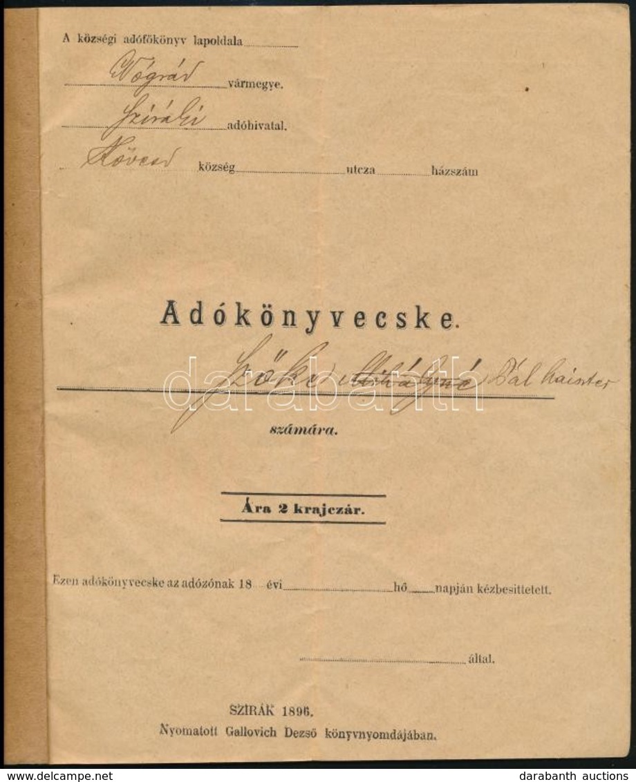 1896 Szirák, Adókönyvecske - Non Classés