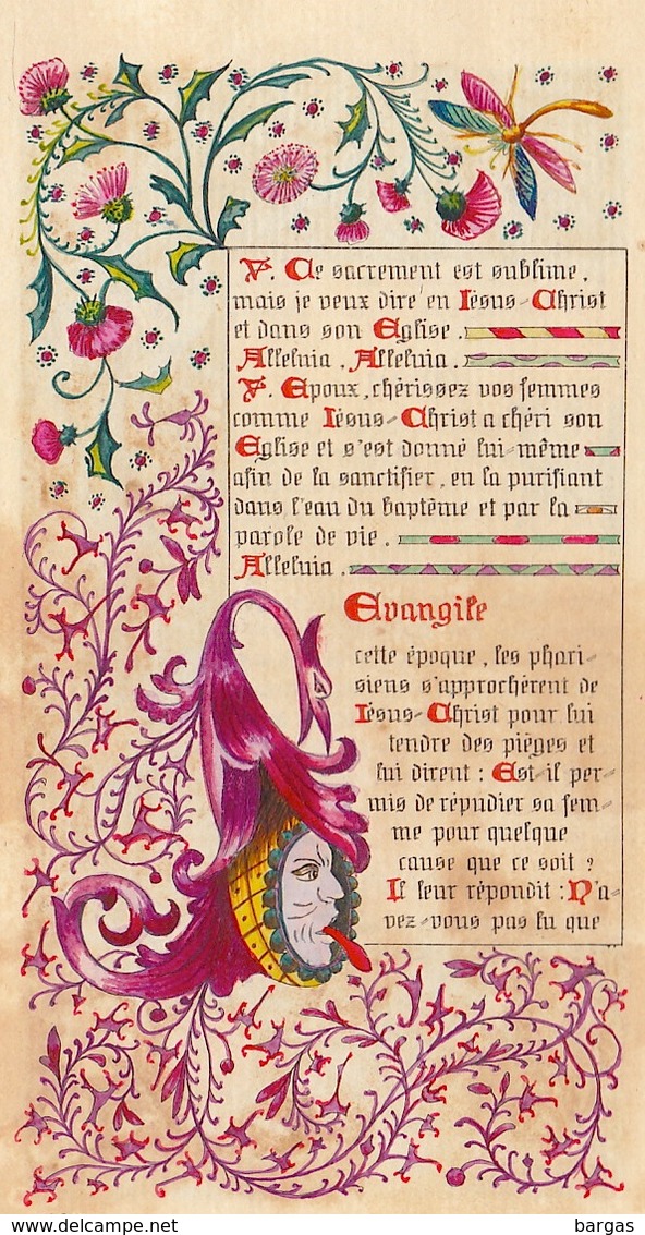 Curiosa Superbe Enluminure Religieuse Grotesque Miniature D'un Livre De Religion Ancien - Dessin Peinture - Religion & Esotérisme