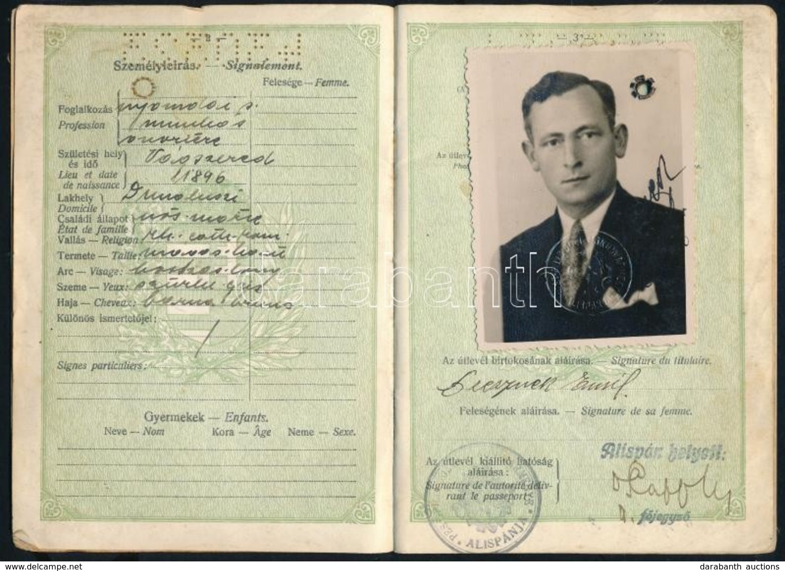1934-1937 Magyar Királyság Fényképes útlevele Nyomdai Munkás Részére, Bejegyzésekkel. - Non Classés