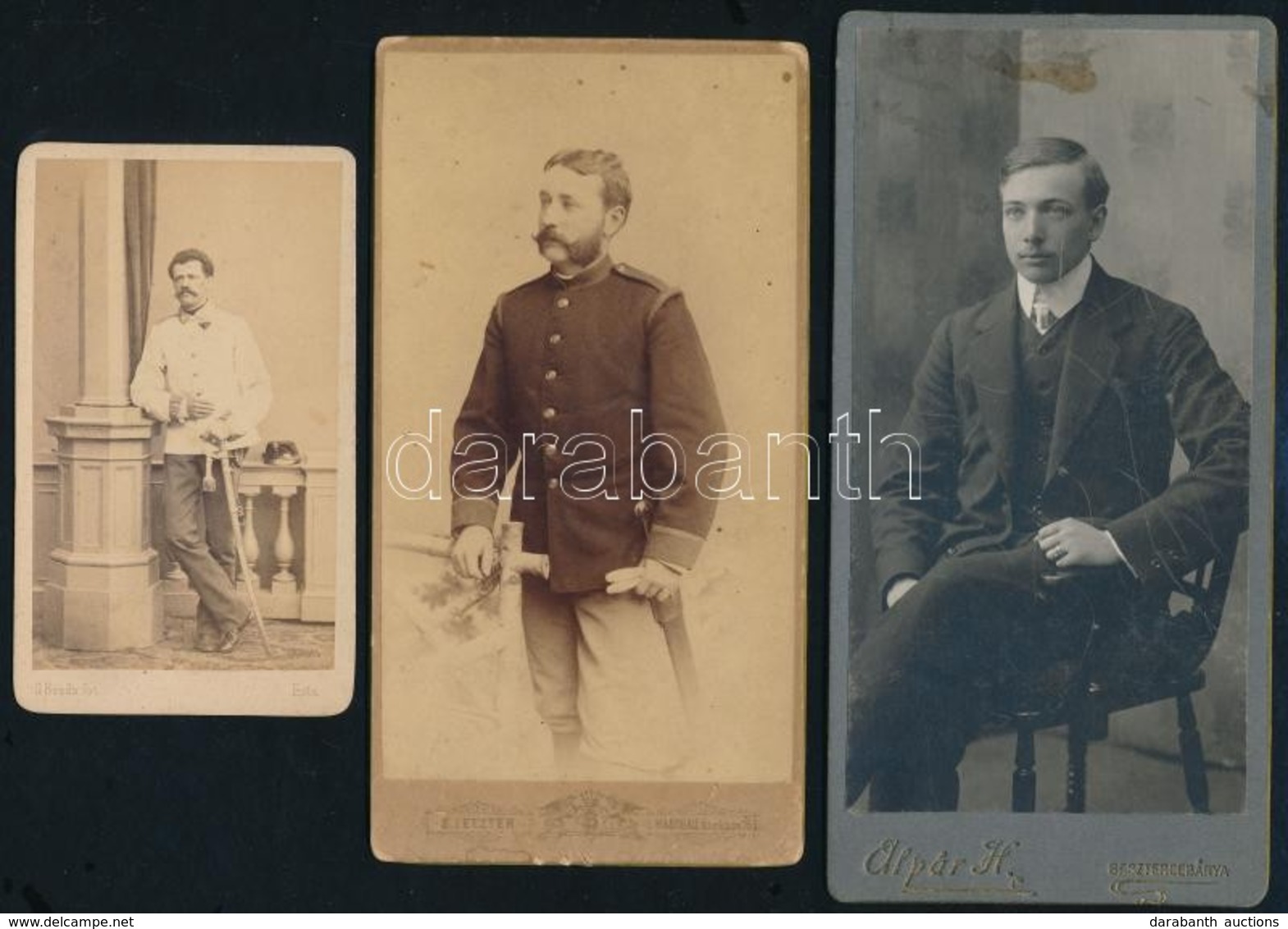 Cca 1890-1910 Férfiportrék, 3 Db Keményhátú Fotó, Közte 2 Db Katonai, 10×6 és 16×8 Cm Közötti Méretekben - Autres & Non Classés