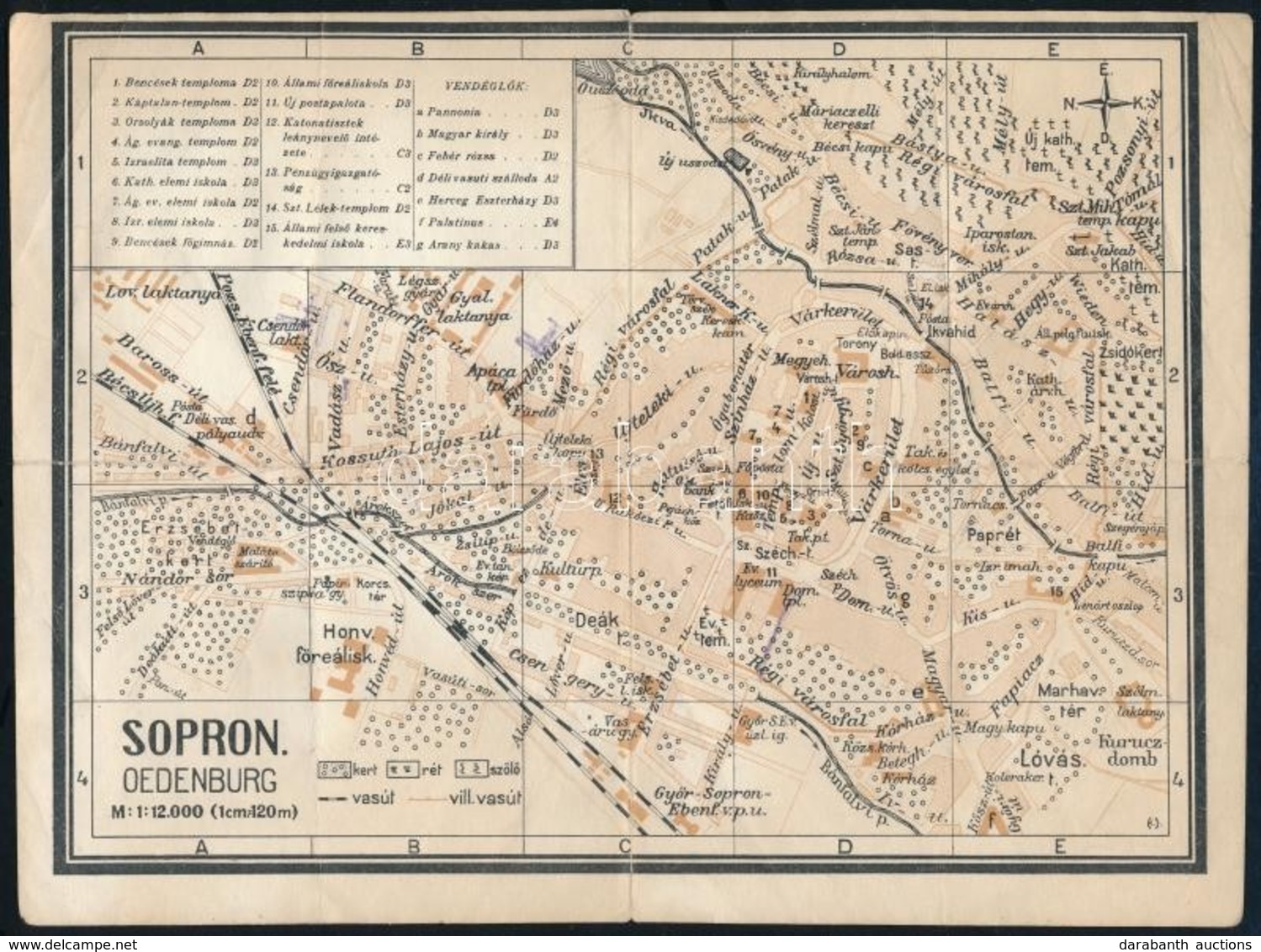 Sopron (Oedenburg) Városának Kisméretű Térképe, 15,5×21 Cm - Autres & Non Classés