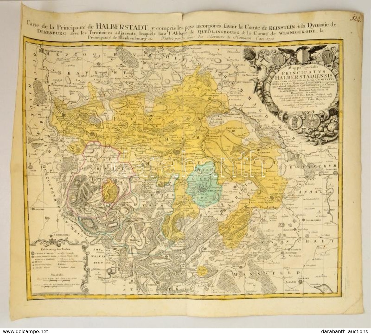 1750 Mappa Specialis Principatus Halberstadtis - Halberstadt Térképe. Johann Baptist Homann:. Színezett Rézmetszet / Map - Autres & Non Classés
