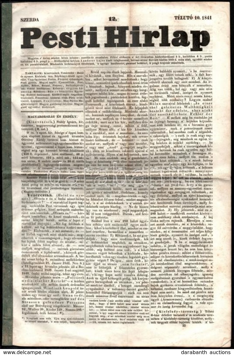 1841 A Pesti Hírlap 12. Száma Országos Hírekkel - Non Classés