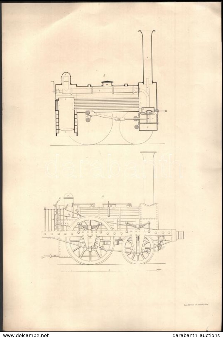 Cca 1890 2 Db Mozdonyt ábrázoló Nagy Méretű Tervrajz Nyoma. Lud. Förster. 30x40 Cm - Non Classés