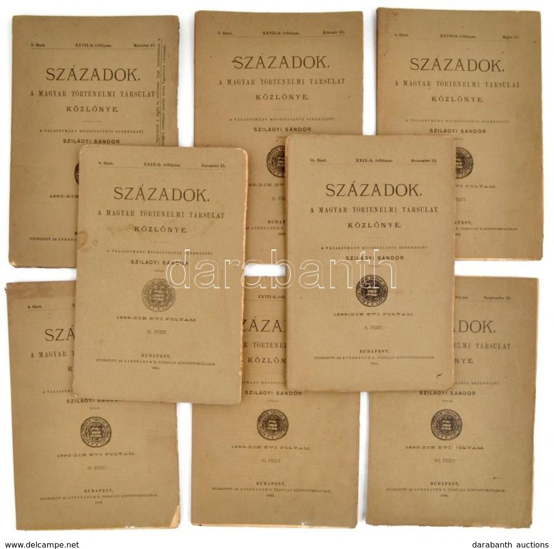 1893 Századok. A Magyar Történelmi Társulat Közlönye XXVII. évf. 2-10. Sz. Szerk.: Szilágyi Sándor. Bp.,1893., Athenaeum - Non Classés