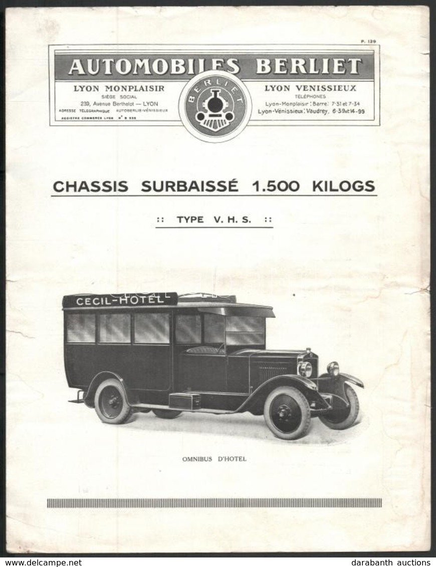 Cca 1905-20 Automoblies Berliet Francia Gyártó Omnibusz és Teherautó Prospektusa, össz 2 Db: 1 Db Chassis Surbaisse 1500 - Non Classés