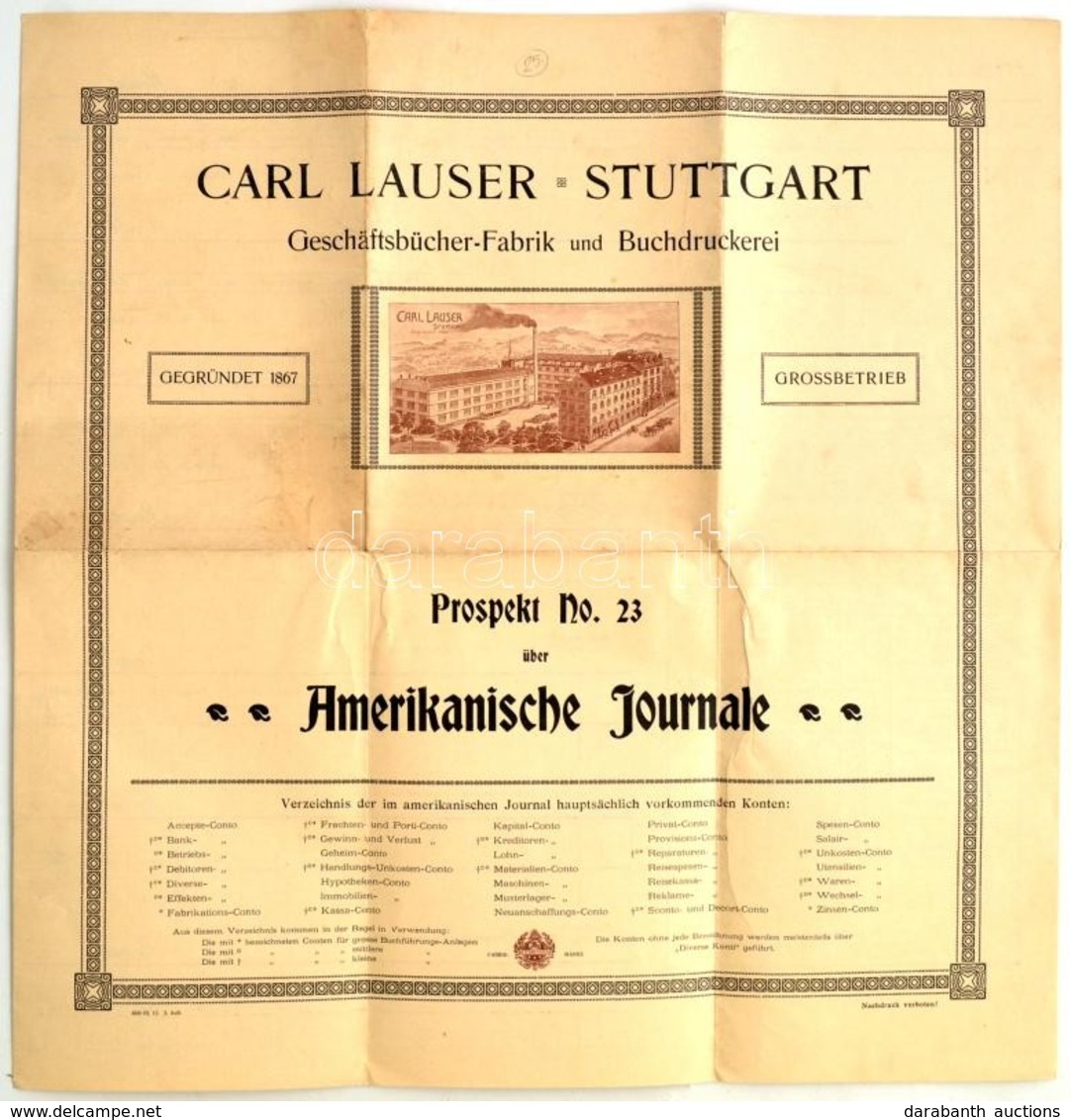 Cca 1910 Carl Lauser Stuttgart. Geschäftsbücher-Fabrik Und Buchdruckerei Cég Nagyméretű Prospektusa, Német Nyelven. - Non Classés