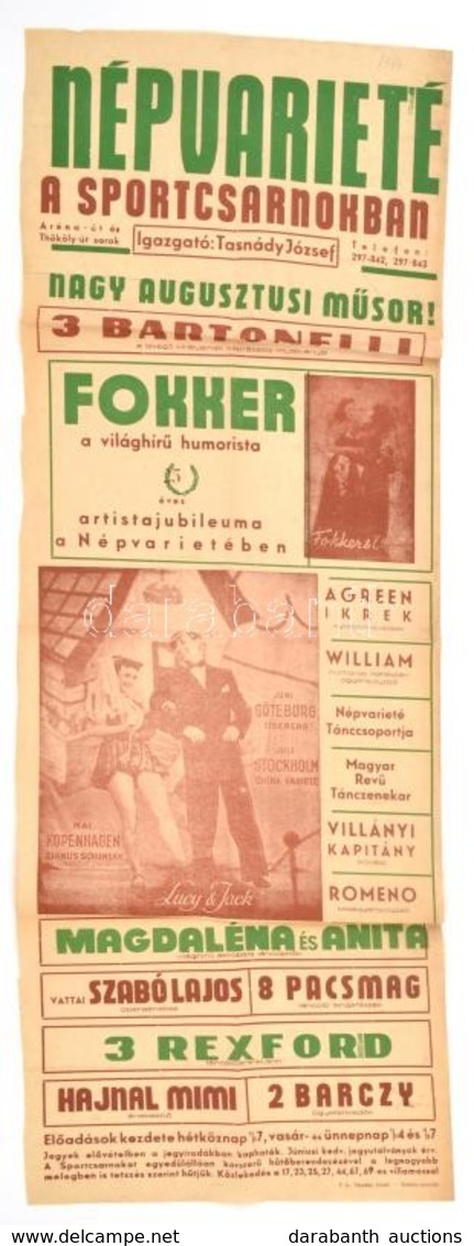1944 Bp., Népvarieté A Sportcsarnokban, Plakát, 82×29 Cm - Autres & Non Classés