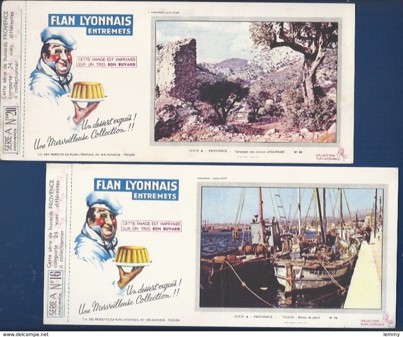 BUVARDS - LOT DE 3 - FLAN LYONNAIS - PROVENCE - N° 16 - 20 - 21 -  LA BOUILLABAISSE,  TOULON, OLLIOULES - Produits Laitiers