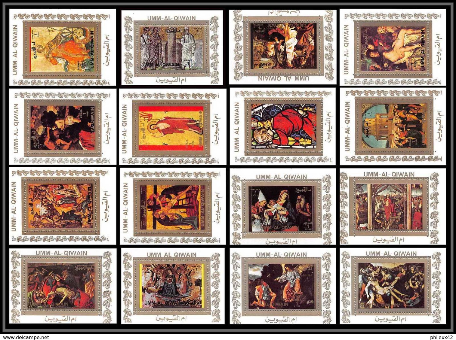 0046/ Umm Al Qiwain Deluxe Blocs ** MNH Michel N° 970 / 985 The Life Of The Christ Tableau (tableaux Painting) Tirage Bl - Umm Al-Qiwain