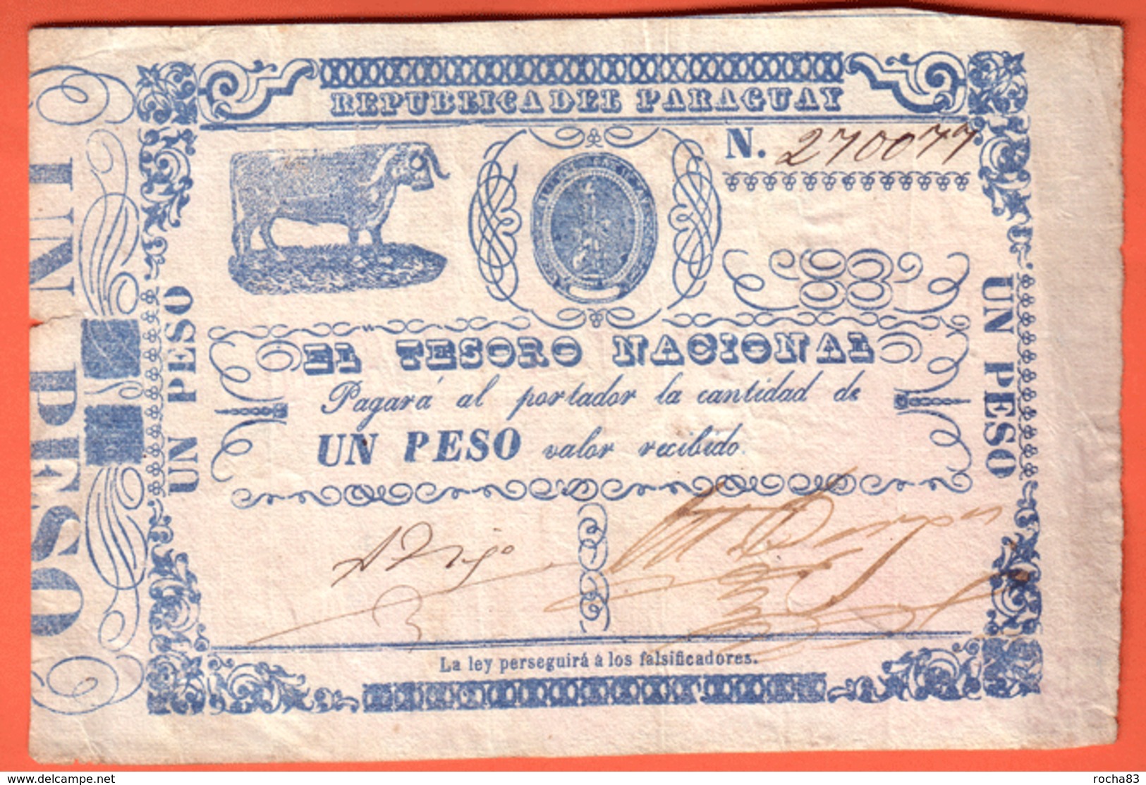 PARAGUAY - National Teasury 1 Peso ( 1865 )  Pick 21 - Paraguay