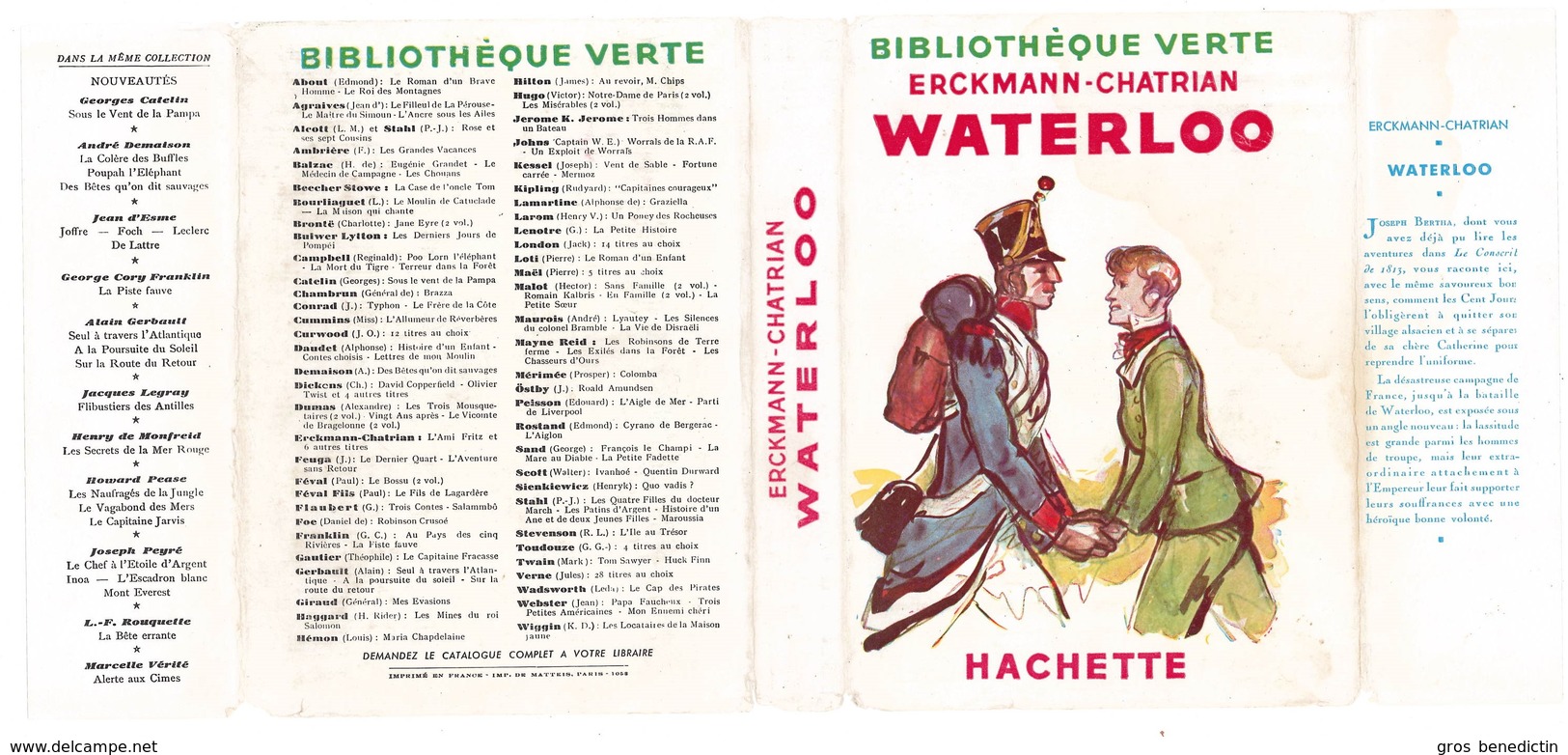 Bibliothèque Verte Avec Jaquette -  Erckmann-Chatrian - "Waterloo" - 1951 - Bibliothèque Verte