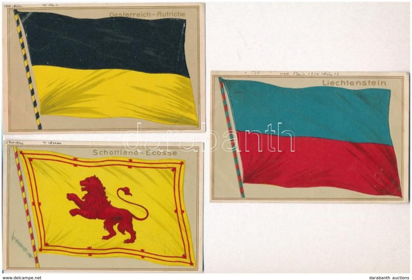 5 Db RÉGI Dombornyomott Zászlós Litho Motívum Képeslap / 5 Pre-1945 Motive Postcards: Embossed Litho Flags - Non Classés