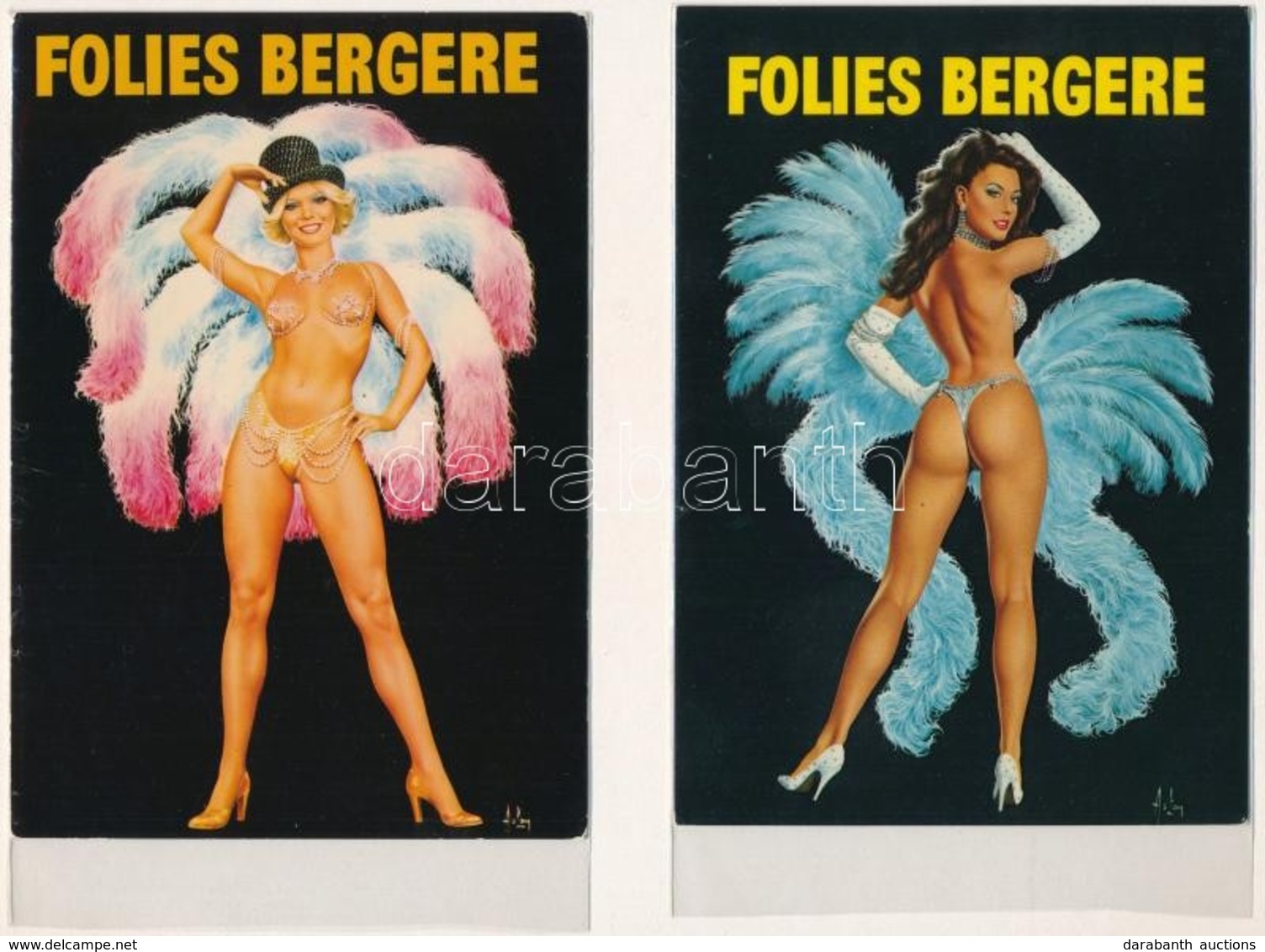 ** 2 Db MODERN Motívum Képeslap: Erotikus Táncoshölgyek / 2 Modern Motive Postcards: Folies Bergere, Erotic Cabaret Ladi - Non Classés