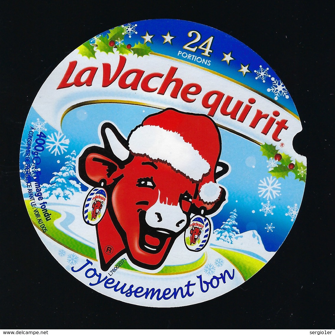 Etiquette Fromage La Vache Qui Rit  "Noël" Joyeusement Bon 24 Portions" - Fromage