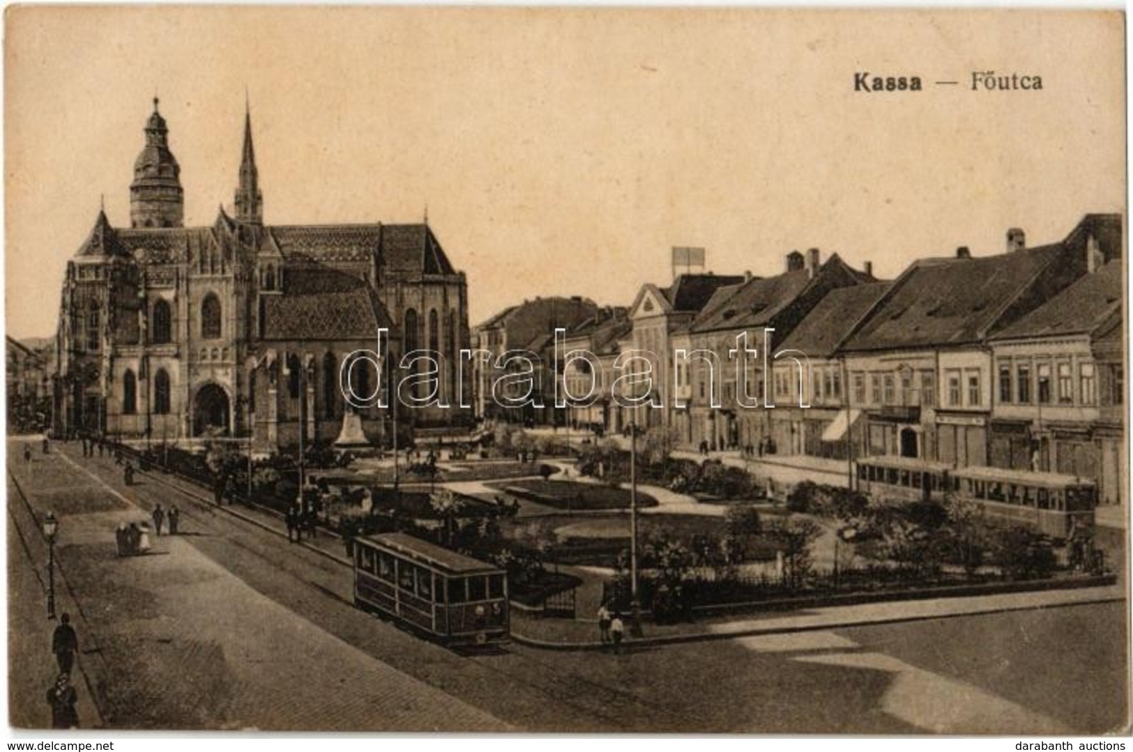 ** T2 Kassa, Kosice; Fő Utca, Villamosok, Dóm. Özv. Kalafony Józsefné Kiadása / Main Street, Trams, Cathedral - Non Classés