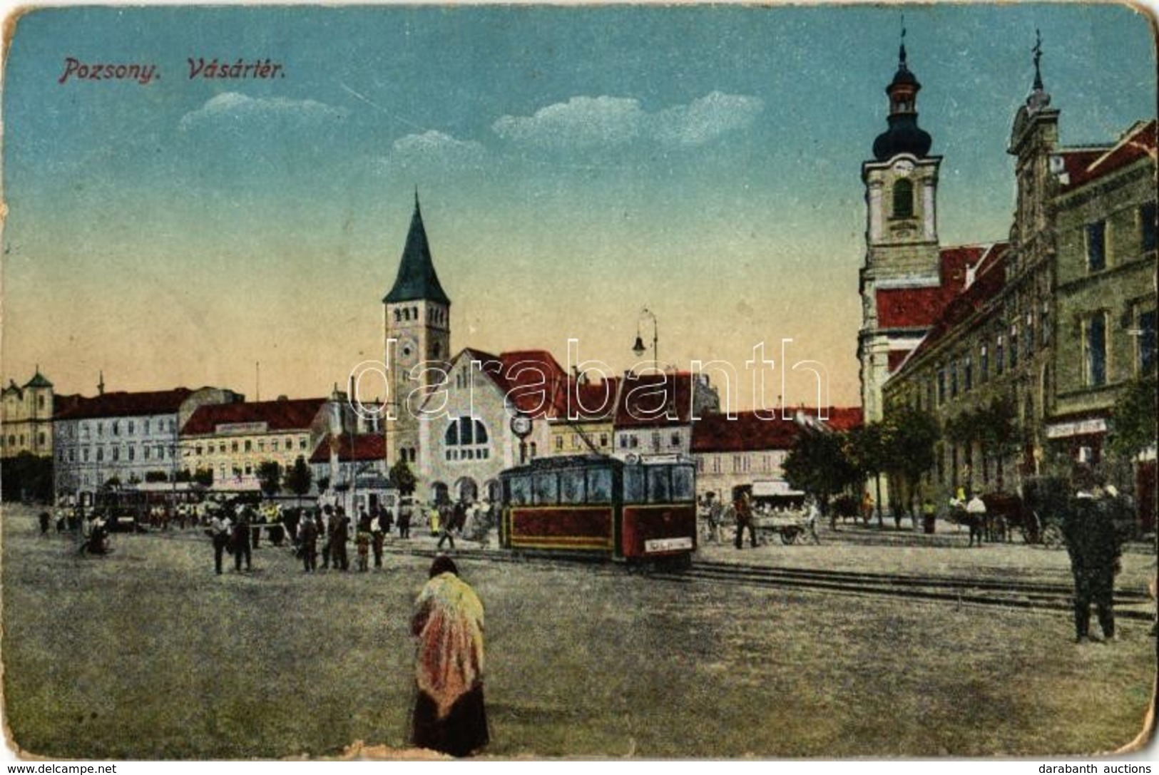 * T3 1917 Pozsony, Pressburg, Bratislava; Vásár Tér, Villamos / Square, Tram (szakadások / Tears) - Non Classés