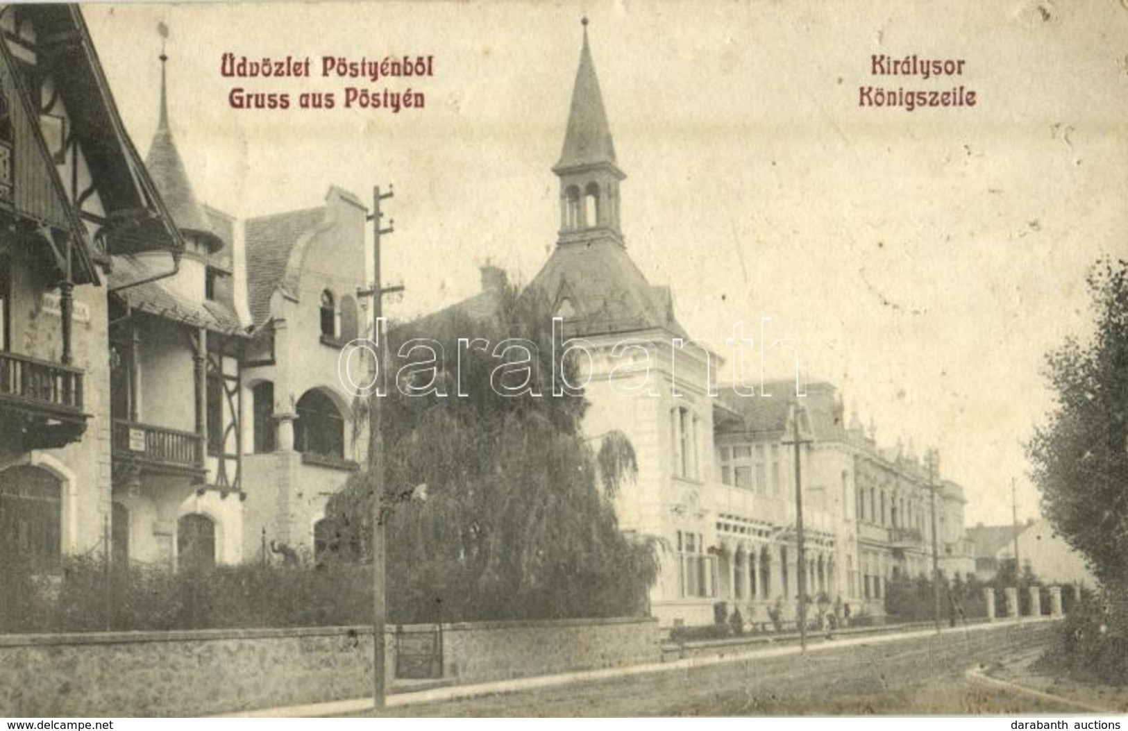 T3 1909 Pöstyén, Pistyan, Piestany; Királysor, Villák. Kiadja Gipsz H. 113. / Villa Alley (felületi Sérülés / Surface Da - Non Classés