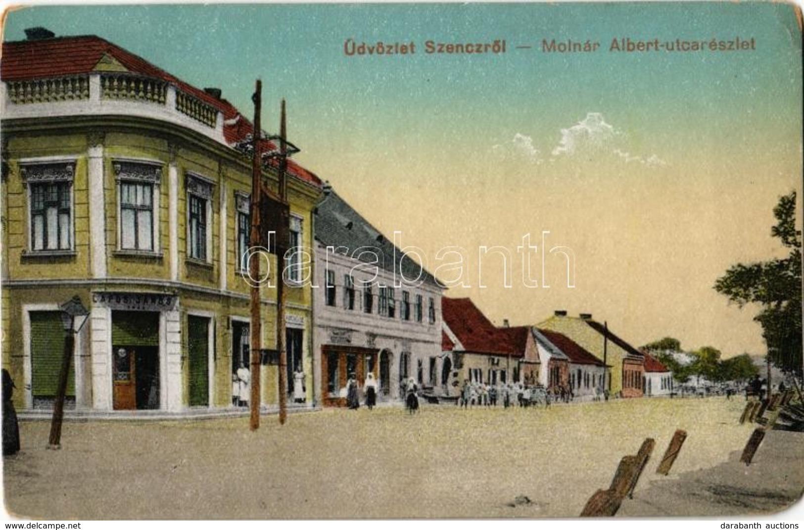 T4 1918 Szenc, Szempcz, Senec; Molnár Albert Utca, Lapos János üzlete. Friedman Farkas Könyvnyomda Kiadása / Street View - Non Classés