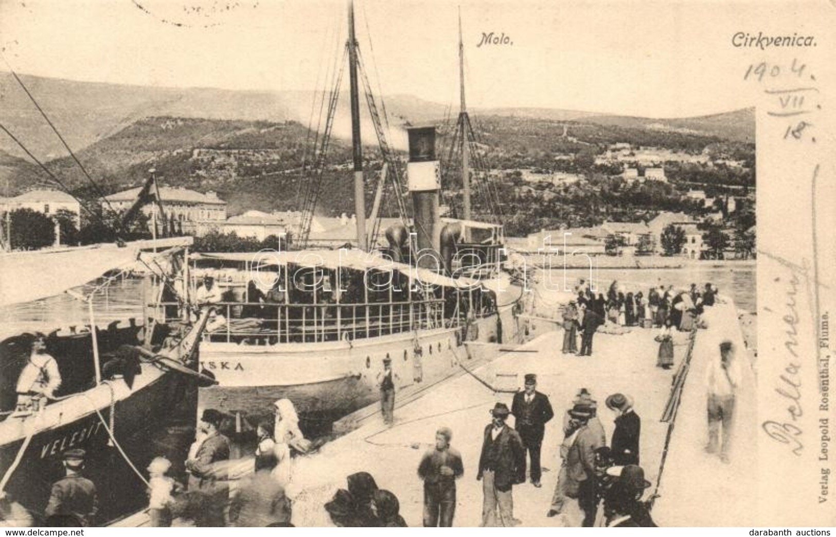 T2 Crikvenica, Cirkvenica; Molo, Velebit Egycsavaros Tengeri Személyszállító Gőzhajó / Port, Steamships - Non Classés