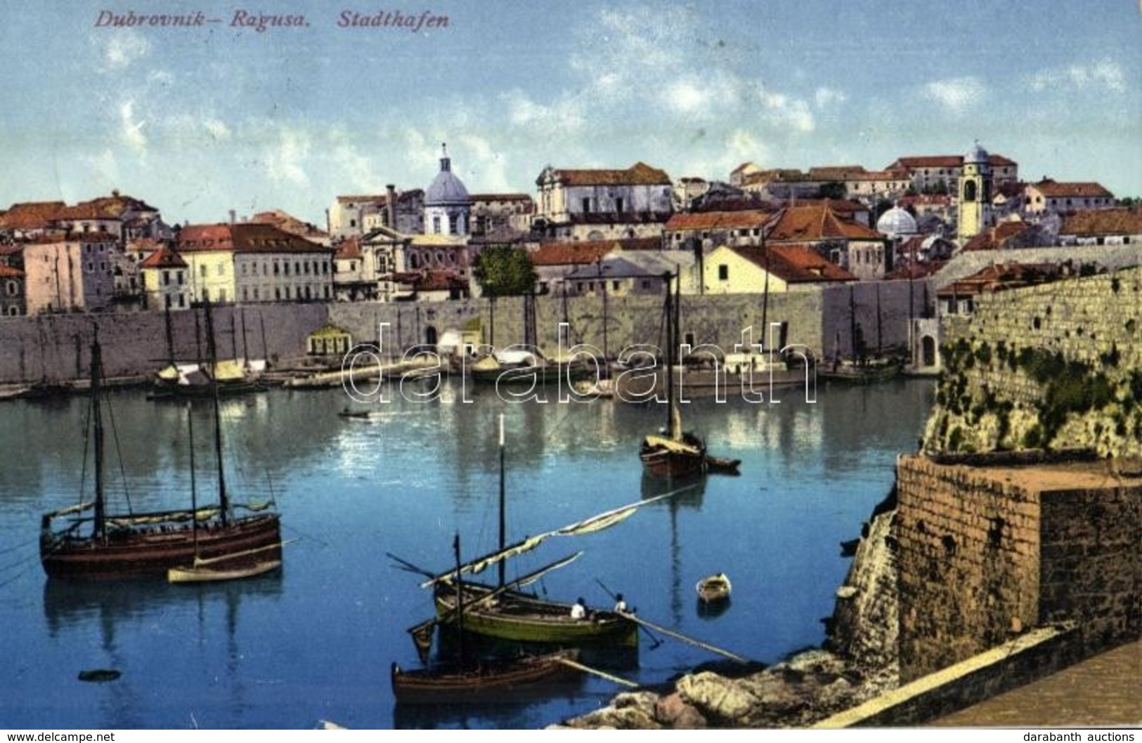 T2 1917 Dubrovnik, Ragusa; Stadthafen / Port, Harbor, Boats, Sailing Vessels + "K.u.K. Kraftwagenkolonne Nr. 35." "K.u.K - Non Classés