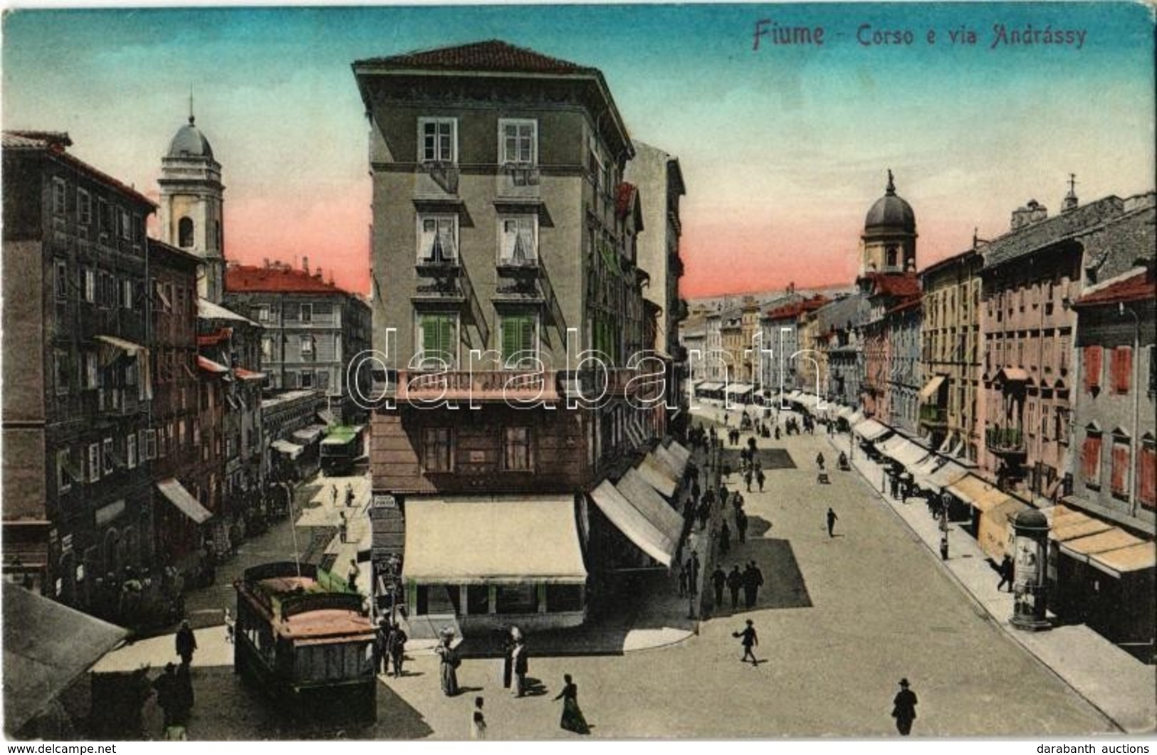 T2/T3 1912 Fiume, Rijeka; Corso E Via Andrássy / Streets, Tram, Shops (EK) - Non Classés