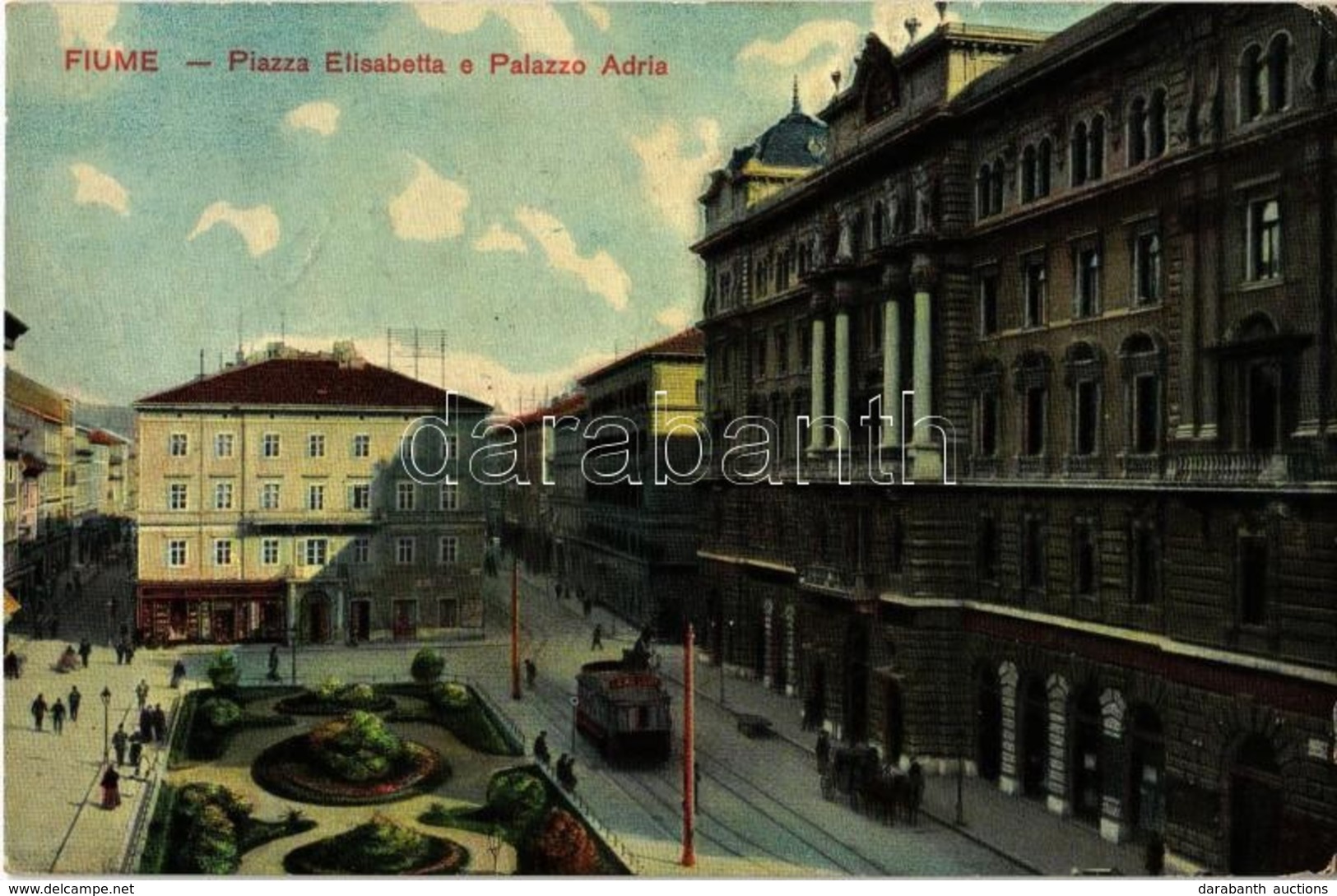 T2/T3 1910 Fiume, Rijeka; Piazza Elisabetta E Palazzo Adria / Square, Palace, Tram (fl) - Non Classés