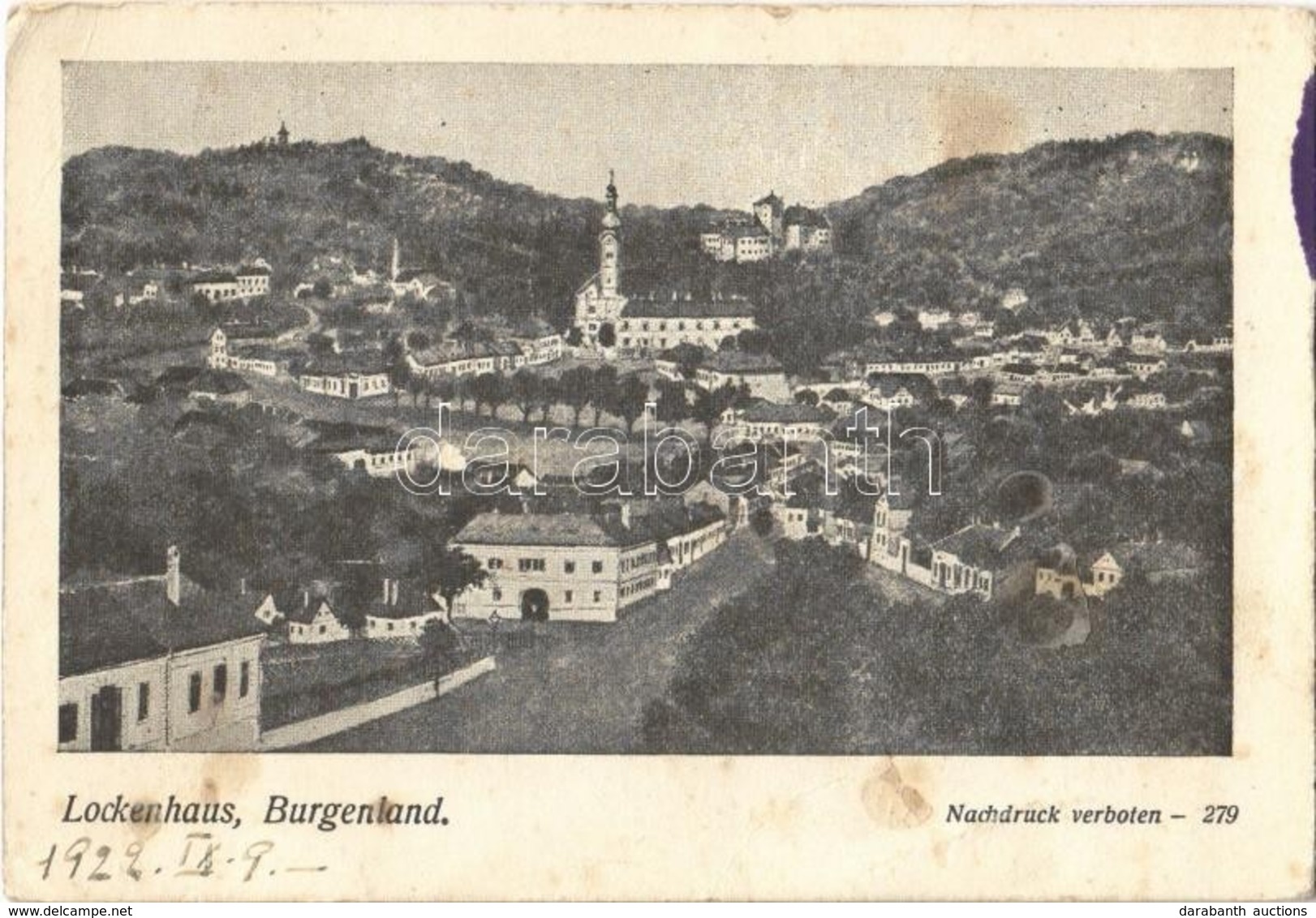 * T3 1929 Léka, Lockenhaus; Látkép, Vár, Templom. Josef Prokopp Kiadása / General View With Castle And Church (Rb) - Non Classés