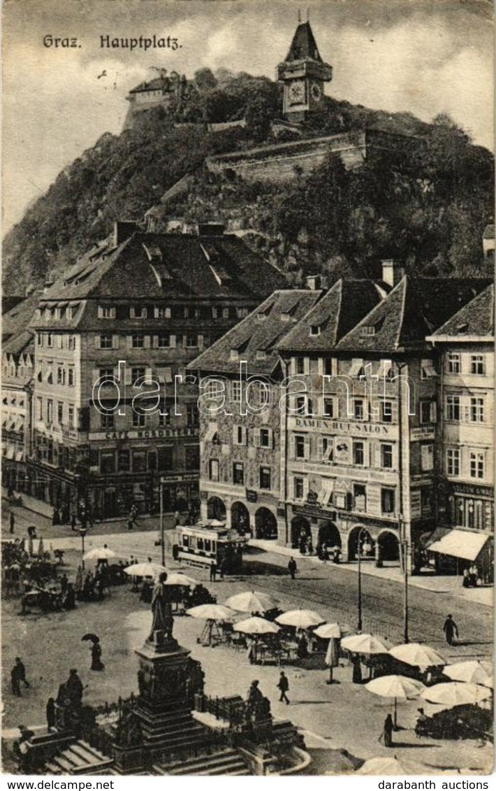 T2/T3 1915 Graz, Hauptplatz / Main Square, Tram, Market Vendors, Café Nordstern (EK) - Non Classificati
