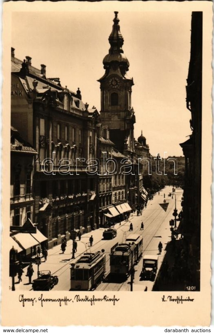 ** T1 1934 Graz, Gasse, Kirche / Street View, Church, Trams. L. Strohschneider - Ohne Zuordnung