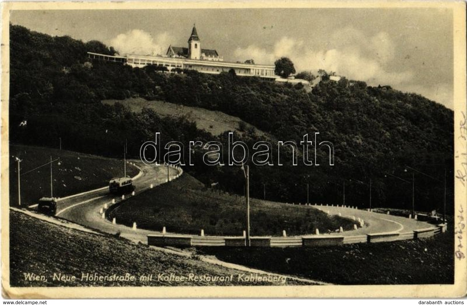 * T4 1938 Wien, Vienna, Bécs XIX. Neue Höhenstrasse Mit Kahlenberg / Street View, Serpentine, Automobile, Autobus (tiny  - Non Classés