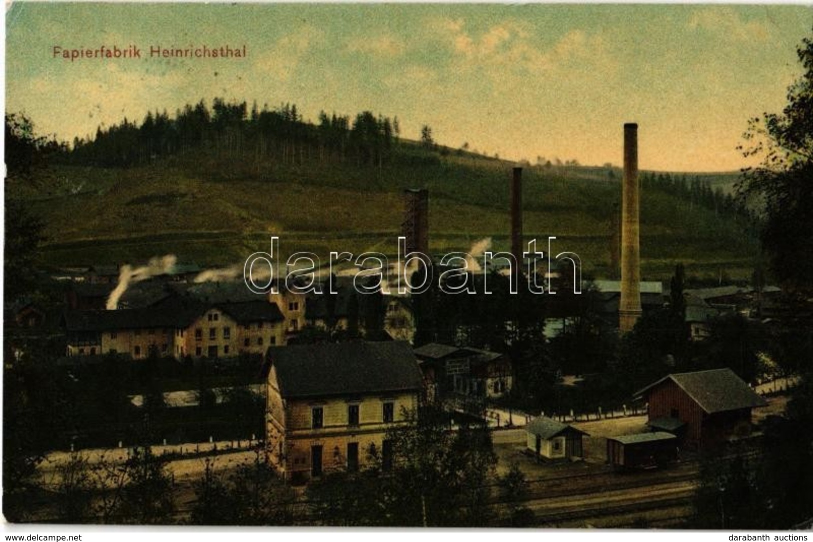 T2 1909 Jindrichov, Heinrichsthal; Papierfabrik, Bahnhof / Paper Factory, Railway Station - Non Classés