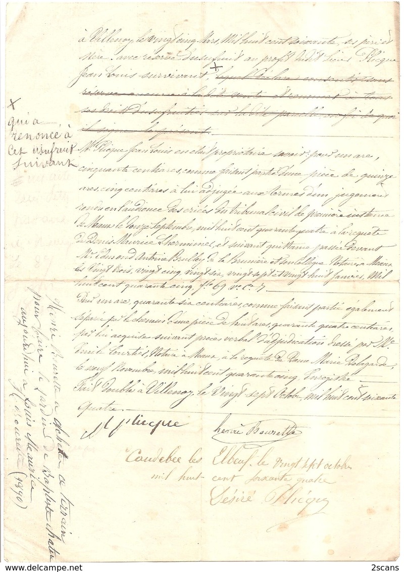 VILLENOY - 1864 - Vente à M. BOURETTE D'un Terrain Appartenant à M. PLICQUE, Treilleur De Laines à Caudebec-lès-Elbeuf - Villenoy