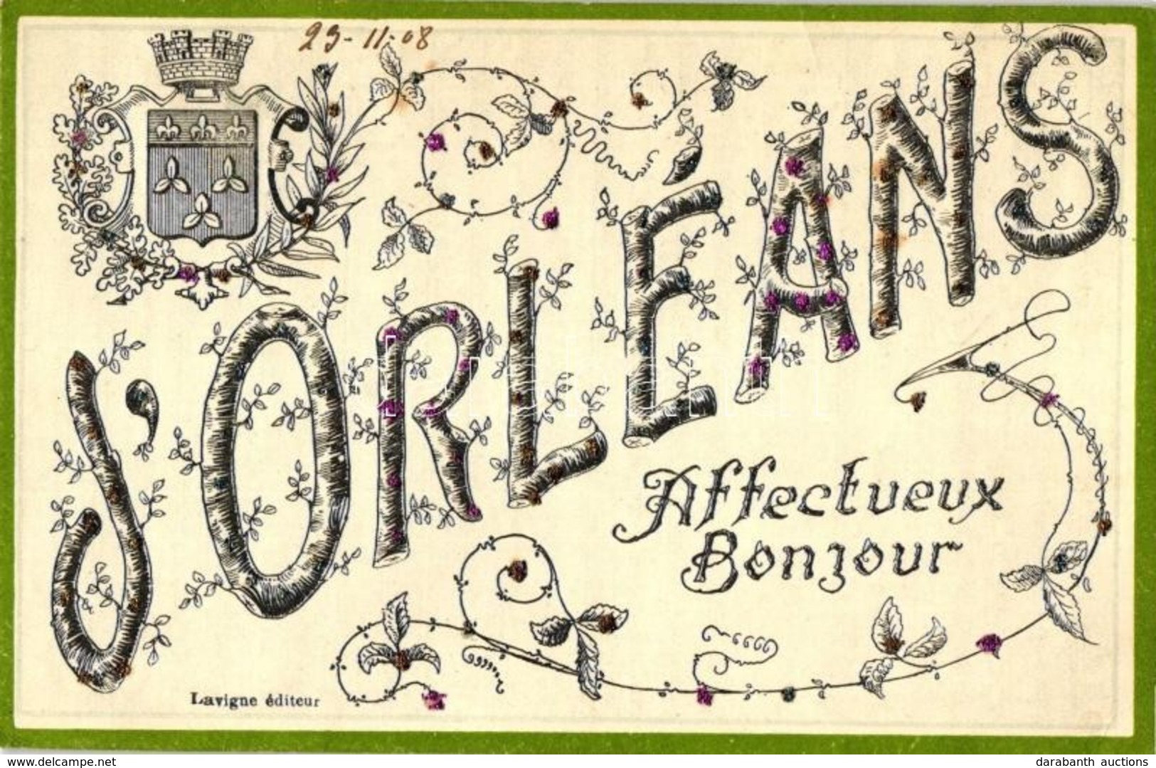 T2/T3 Orleans, Affectueux Bonjour, Coat Of Arms, Greeting Card, Floral (EK) - Non Classés