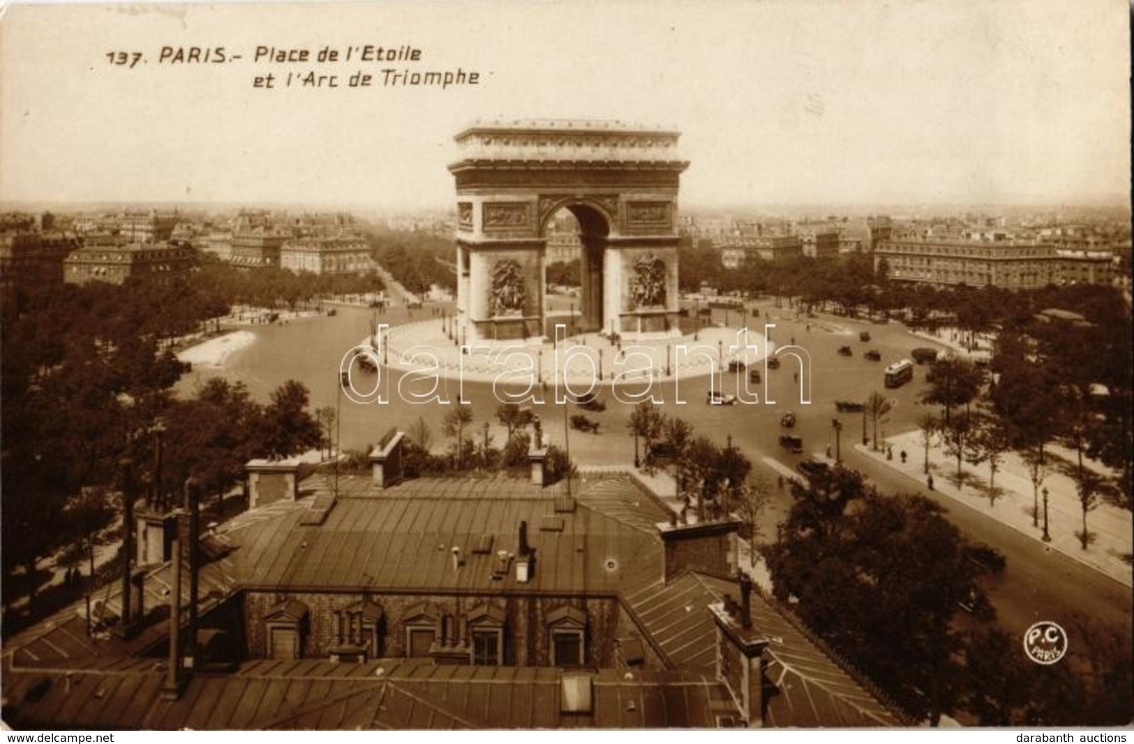 * T2 Paris, Place De L'Etoile Et L'Arc De Triomphe / Arch Of Triumph, Trams, Automobiles - Non Classés