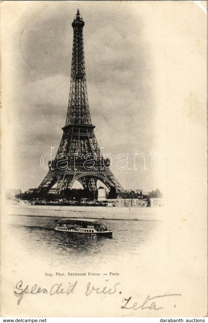 T2/T3 1902 Paris, The Eiffel Tower, Ship, Phot. Neurdein Fréres (EK) - Unclassified