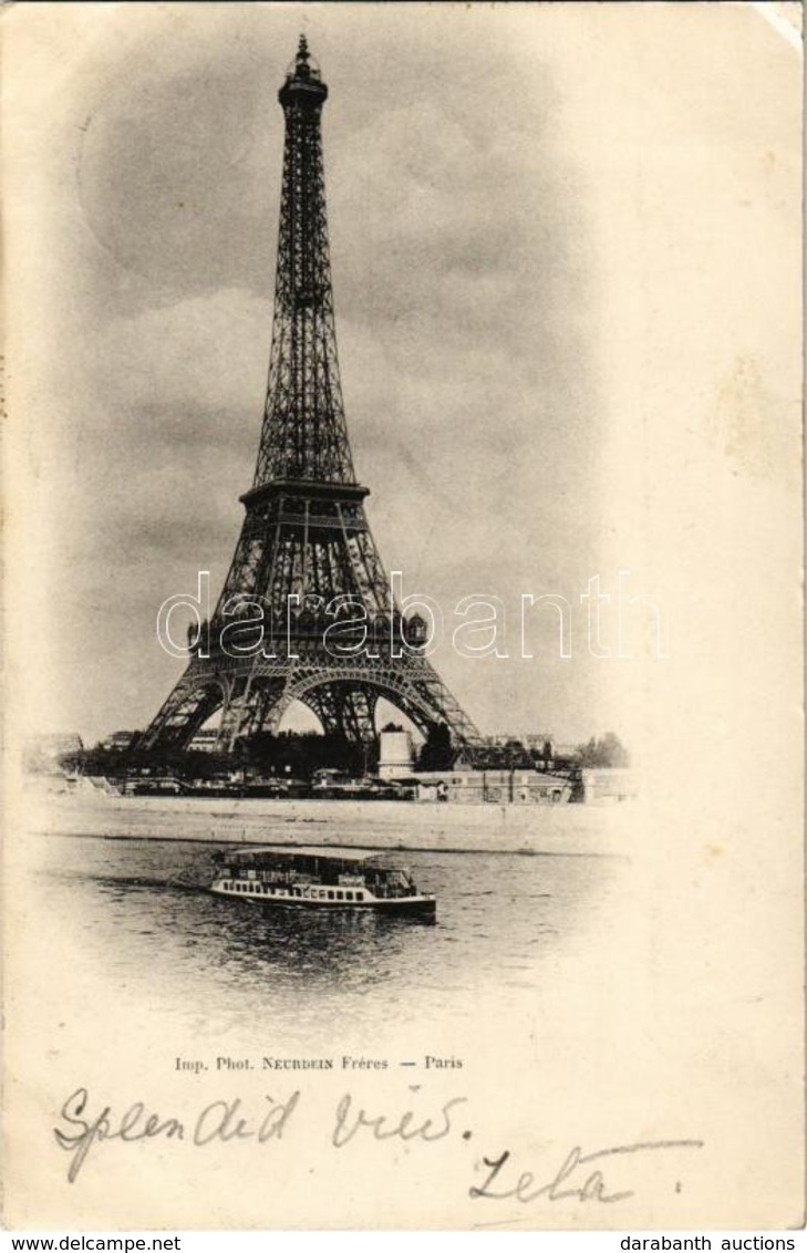 T2/T3 1902 Paris, The Eiffel Tower, Ship, Phot. Neurdein Fréres (EK) - Non Classés