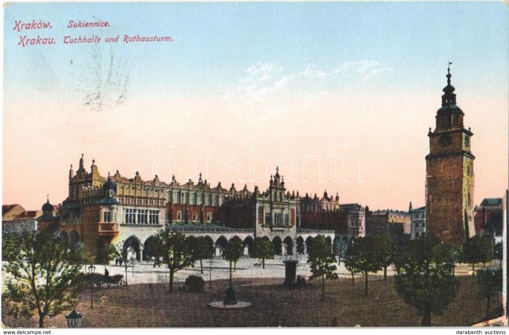 T2 1915 Kraków, Krakau, Krakkó; Sukiennice / Tuchhalle Und Rathausturm / Town Hall Tower, Cloth Hall + "Zensuriert Bahnp - Non Classés