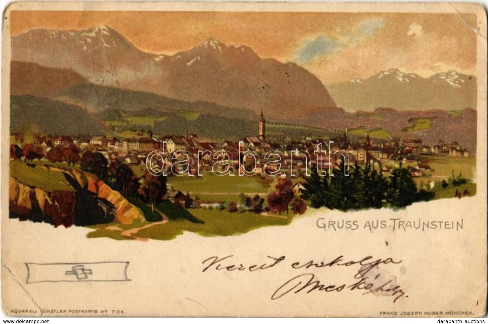 * T3 1901 Traunstein, General View. Aquarell Künstler Postkarte No. 704. Litho (Rb) - Non Classés