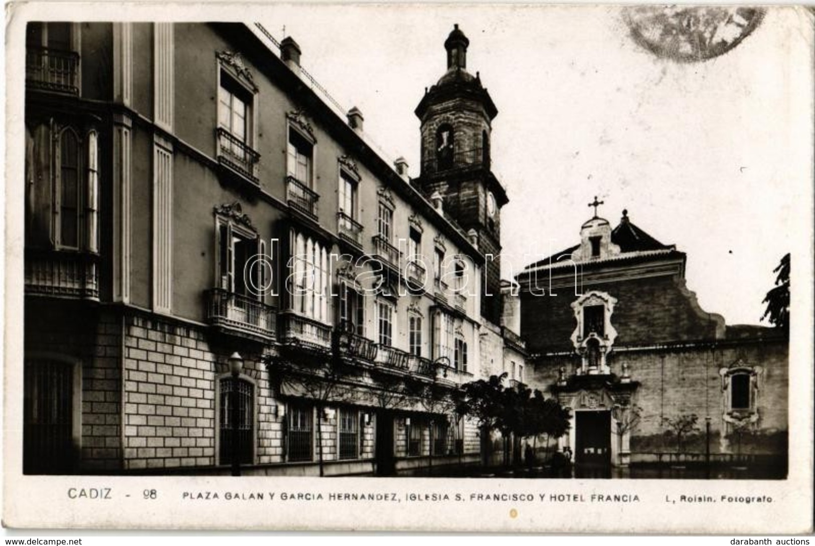 T2 1935 Cádiz, Plaza Galan Y Garcia Hernandez, Iglesia S. Francisco Y Hotel Francia / Square, Church, Hotel - Non Classés