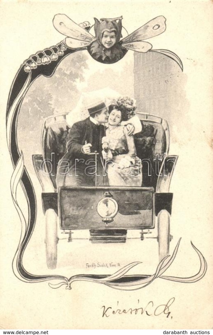T2/T3 Couple In Automobile, Art Nouveau S: Ch. Scolik (EK) - Non Classés