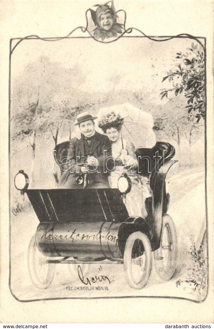 T2 Couple In Automobile, Art Nouveau S: Ch. Scolik - Non Classés
