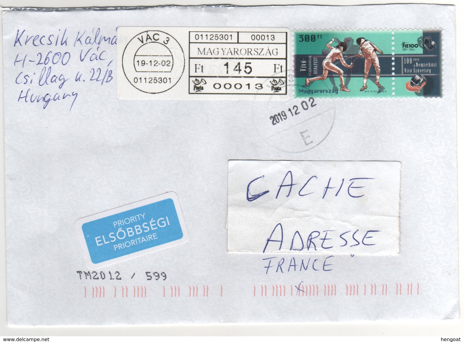 Beau Timbre , Stamp " Escrime " Sur Lettre , Cover , Du 12/02/2019 Pour La France - Lettres & Documents