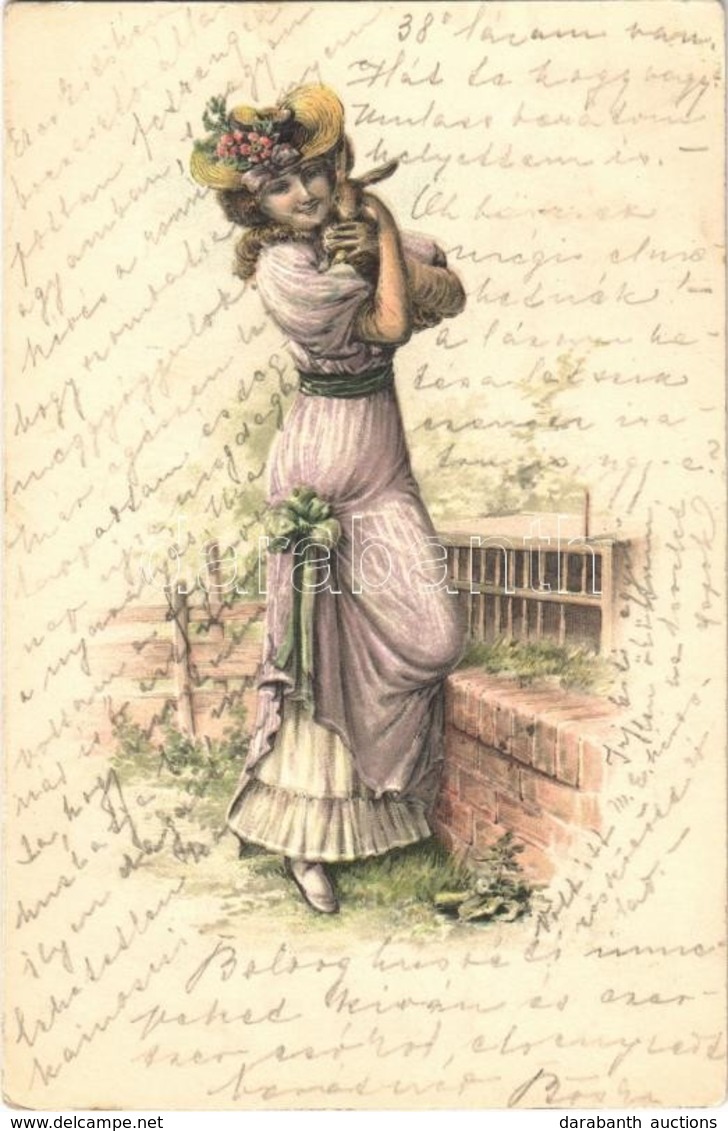 T2 1904 Lady With Rabbit, Emb. Litho - Non Classés