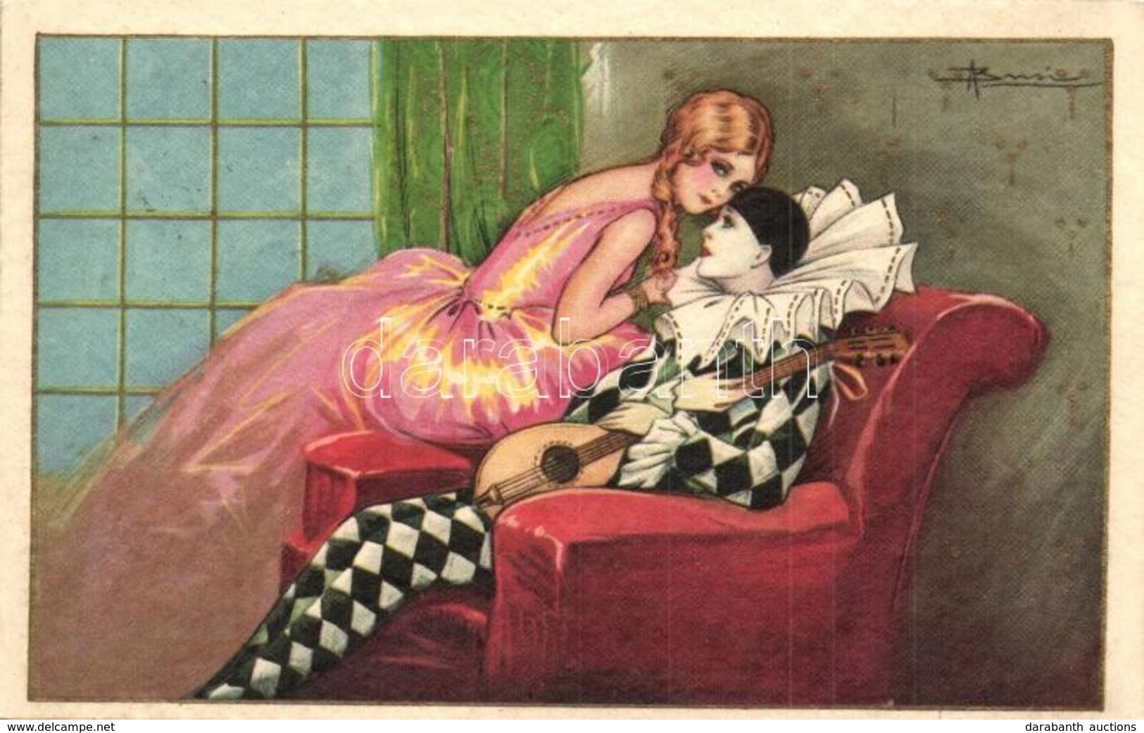 T2 1926 Italian Art Postcard. Lady With Clown. Degami 1017. S: Busi - Sin Clasificación