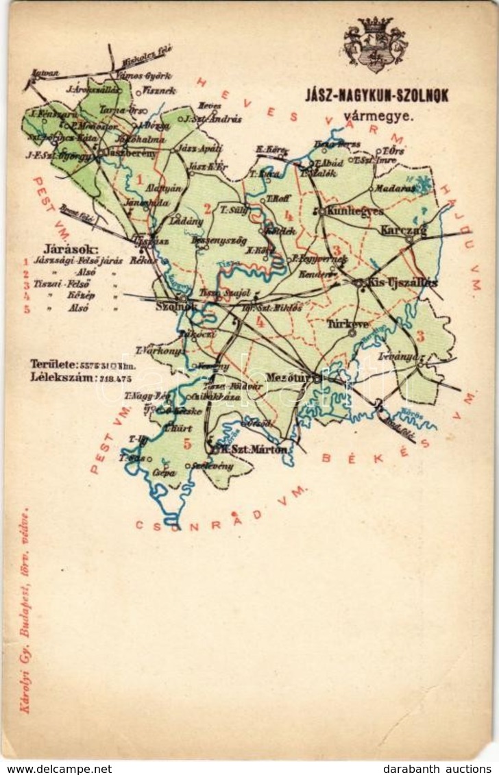 ** T3 Jász-Nagykun-Szolnok Vármegye Térképe. Kiadja Károlyi Gy. / Map Of Jász-Nagykun-Szolnok County (EM) - Ohne Zuordnung