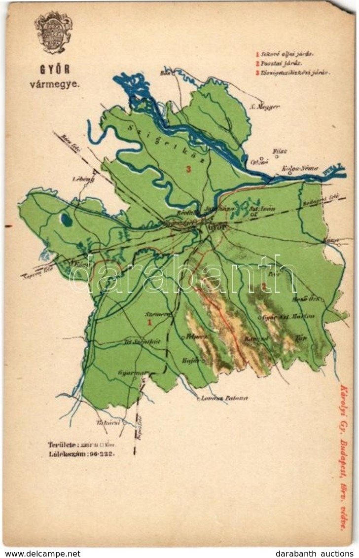 ** T3/T4 Győr Vármegye Térképe. Kiadja Károlyi Gy. / Map Of Győr County (EM) - Non Classés