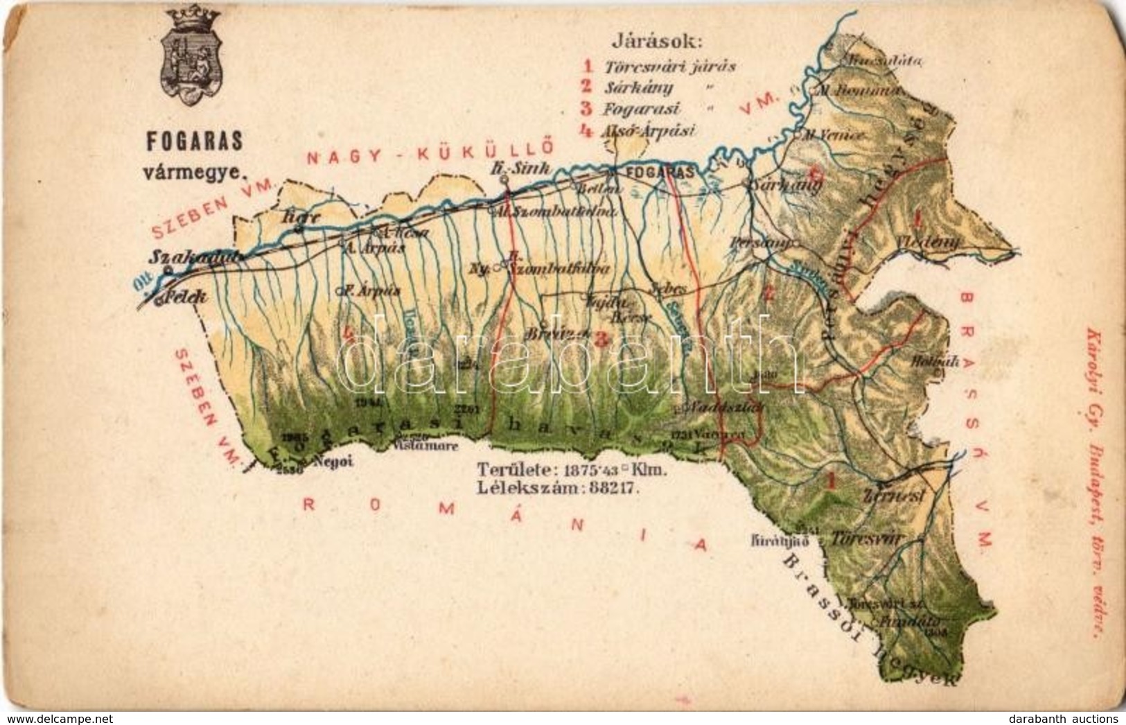** T3 Fogaras Vármegye Térképe. Kiadja Károlyi Gy. / Map Of Fagaras County (EM) - Non Classés