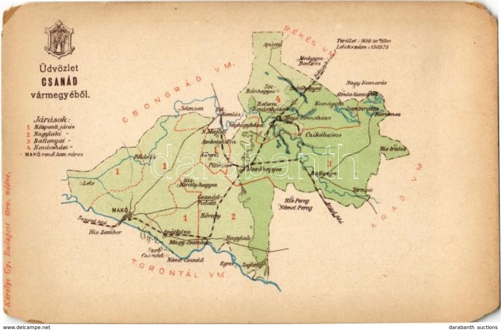 ** T4 Csanád Vármegye Térképe. Kiadja Károlyi Gy. / Map Of Csanád County (EM) - Non Classés